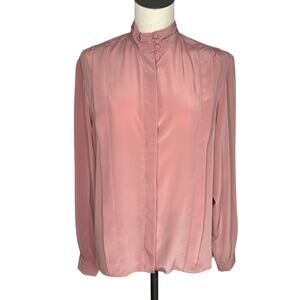 Vintage 80's Liz Baker pink satin high neck blouse Size 18